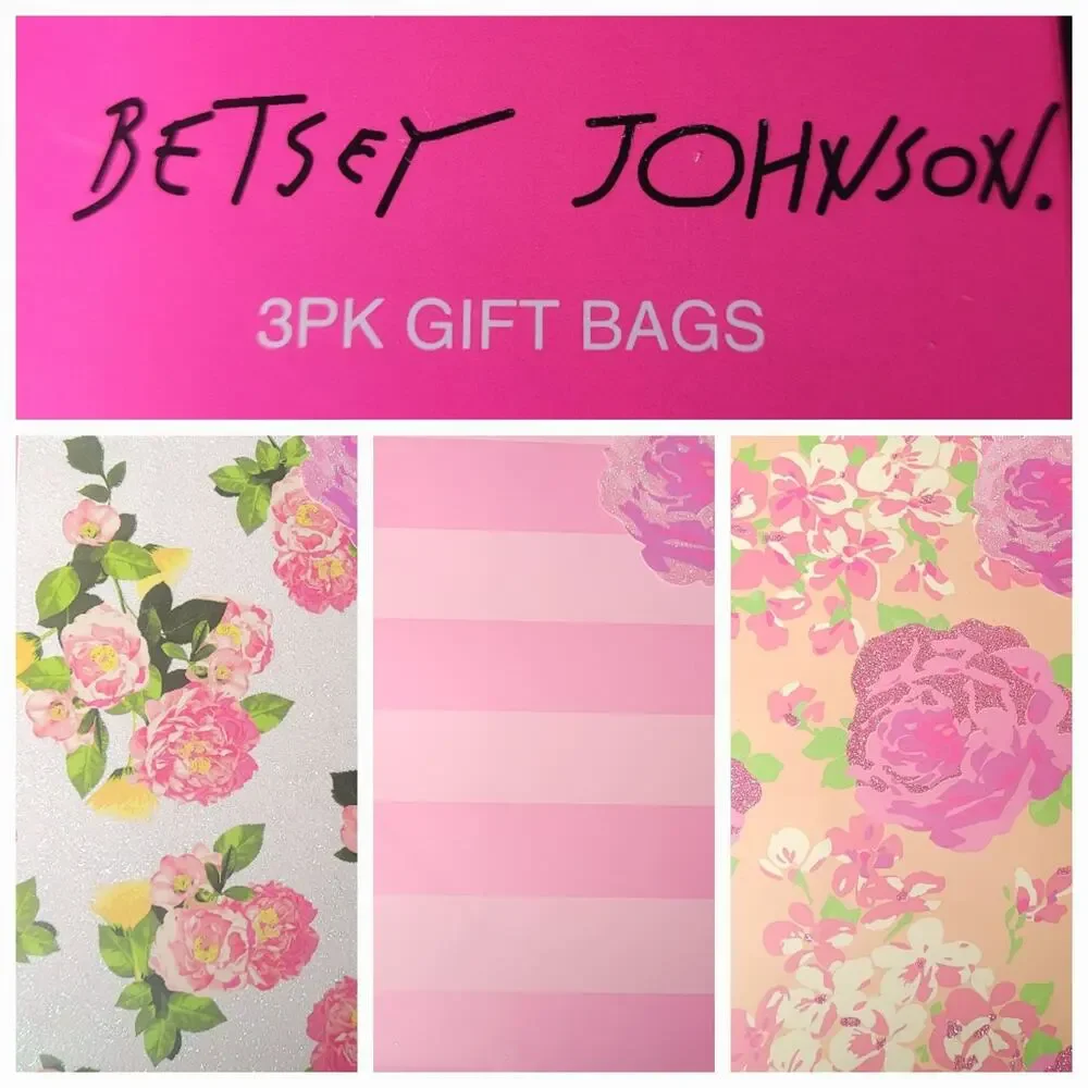Betsey Johnson 3 Pack Gift Bags Petal Pink Flowers‎ Stripes Fairy Pixie Dust NWT